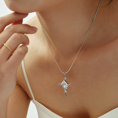 Cubic Zirconia Geometric Cross Pendant Necklace