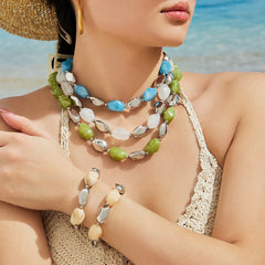 18K Gold-Plated Color Resin Link Jewelry
