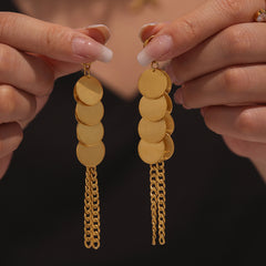 18K Gold-Plated Brushed Disc Chain Drop Earrings