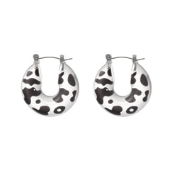 Silver-Tone Leopard Pattern Resin Hoop Earrings