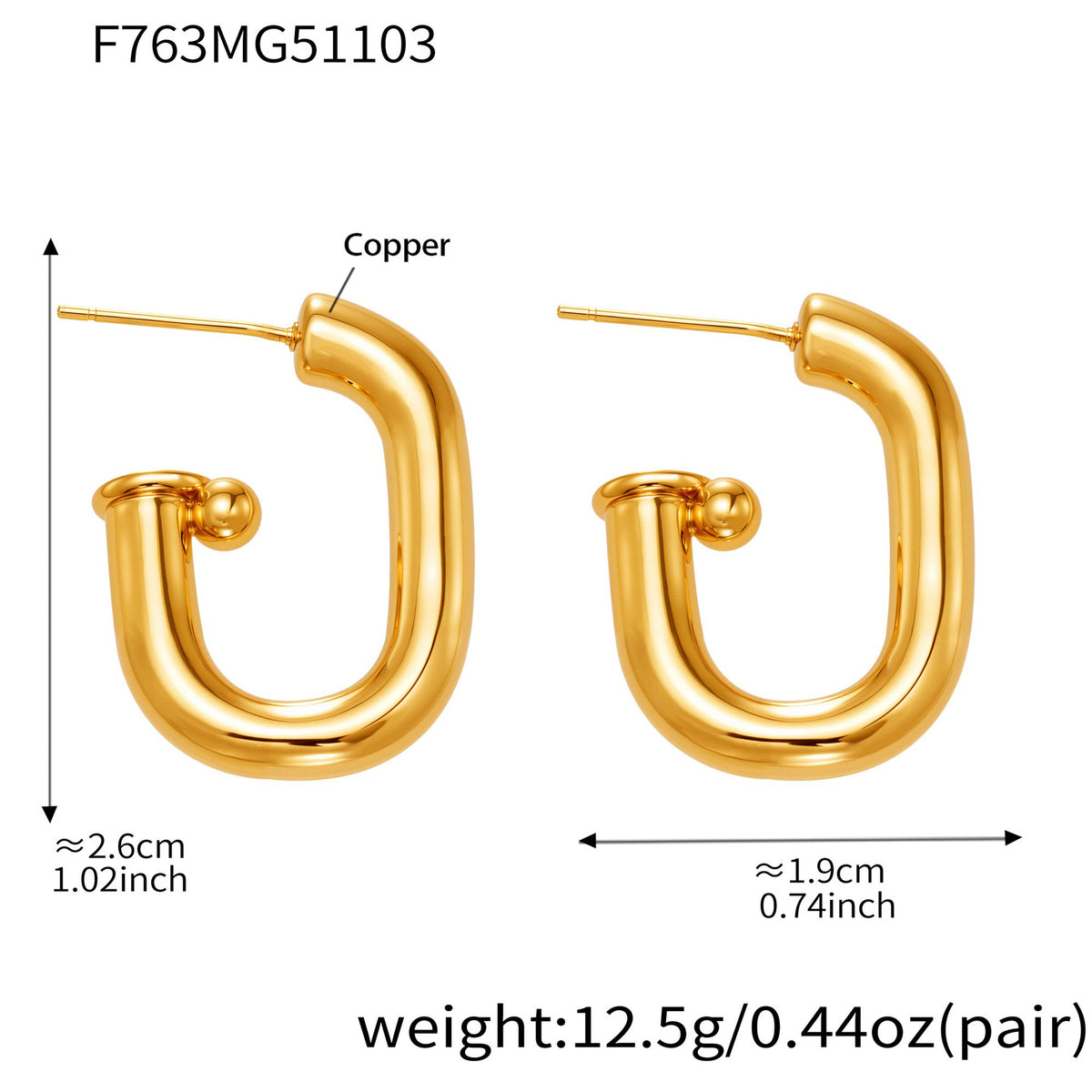 18K Gold-Plated Hollow U-Hoop Copper Earrings