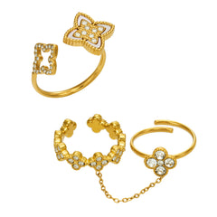 Mother-of-Pearl and Cubic Zirconia Floral Ring Designs