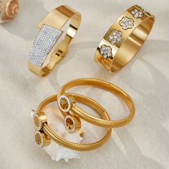Floral & Cubic Zirconia Open Cuff Bracelets
