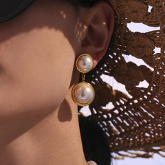 Shell-Pearl Round Drop Earrings