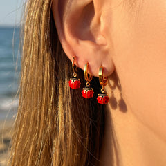 Ladybug Enamel Charm Hoop Earrings
