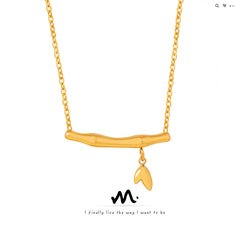 Bamboo Bar & Leaf Pendant Necklace