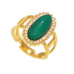 18K Gold-Plated Natural Stone Oval Ring