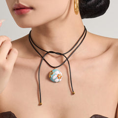 18K Gold-Plated Enamel Floral Cord Necklace