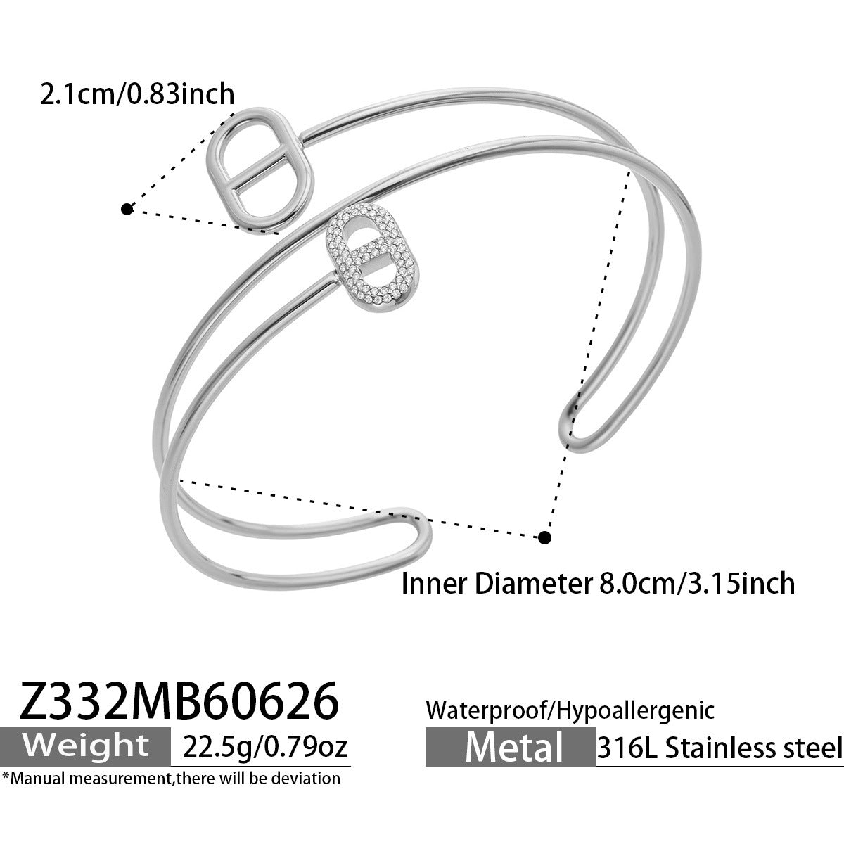 Geometric Cubic Zirconia Double-Band Arm Cuff