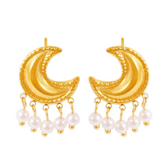 Crescent Pearl-Look Fringe Earrings