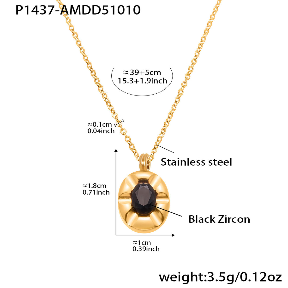 Black Cubic Zirconia Oval Pendant Necklace