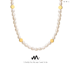 Freshwater Pearl & Metal Disc Necklace