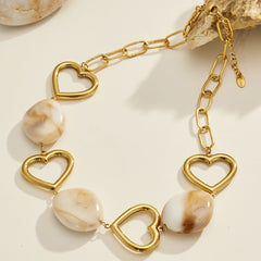 Resin Accent & Open Heart Link Necklace