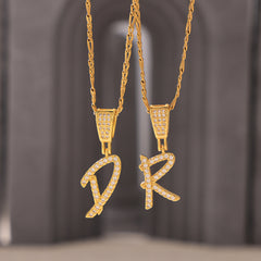 Cubic Zirconia Script Initial Pendant Necklace
