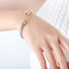 Colored Cubic Zirconia Cable Cuff Bracelet