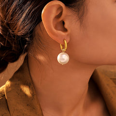 Faux Pearl U-Hoop Drop Earrings