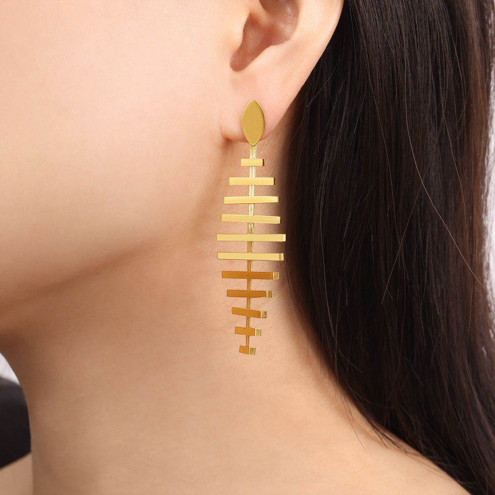 18K Gold-Plated Fishbone Dangle Earrings