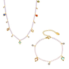 Pearl-Look Bead and Heart Charm Jewelry