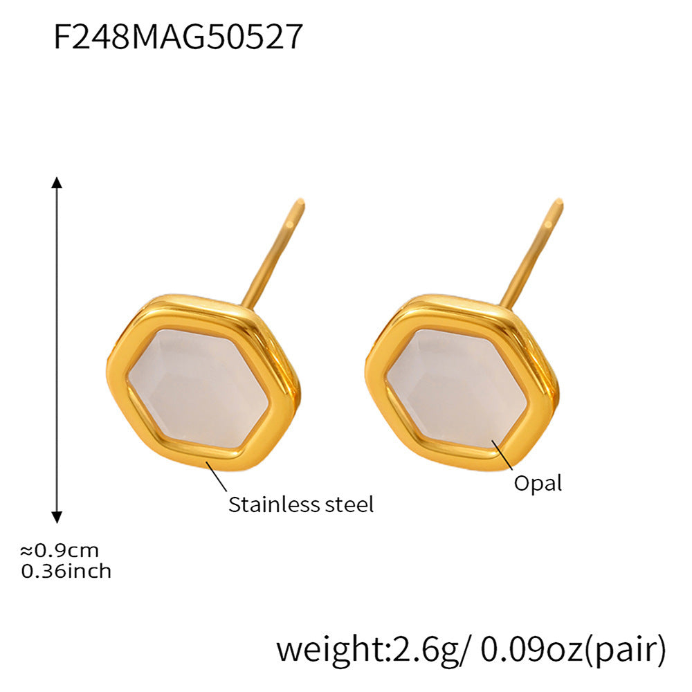 18K Gold-Plated Hexagon Opal Stud Earrings