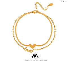 Heart and LOVE Double Layer Anklet