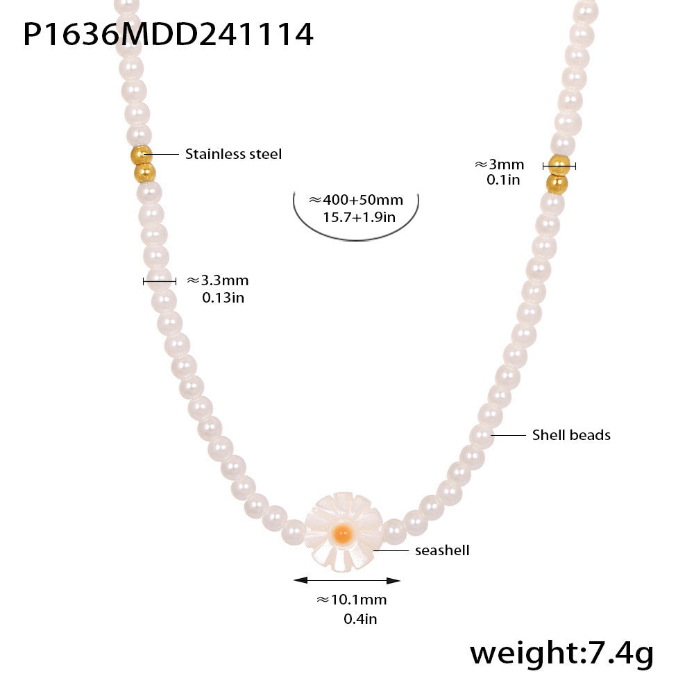 Daisy Pearl-Look Beaded Necklace