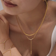 Cubic Zirconia V-Bar Necklace & Bracelet