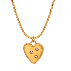 18K Gold-Plated Heart Stone-Accent Snake Chain Necklace