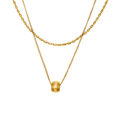 18K Gold-Plated Layered Bead Pendant Necklace