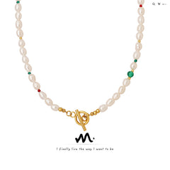 Freshwater Pearl & Colored Bead Toggle Necklace