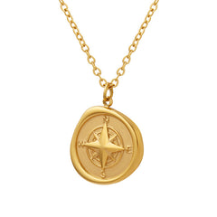 18K Gold-Plated Compass Coin Pendant Necklace