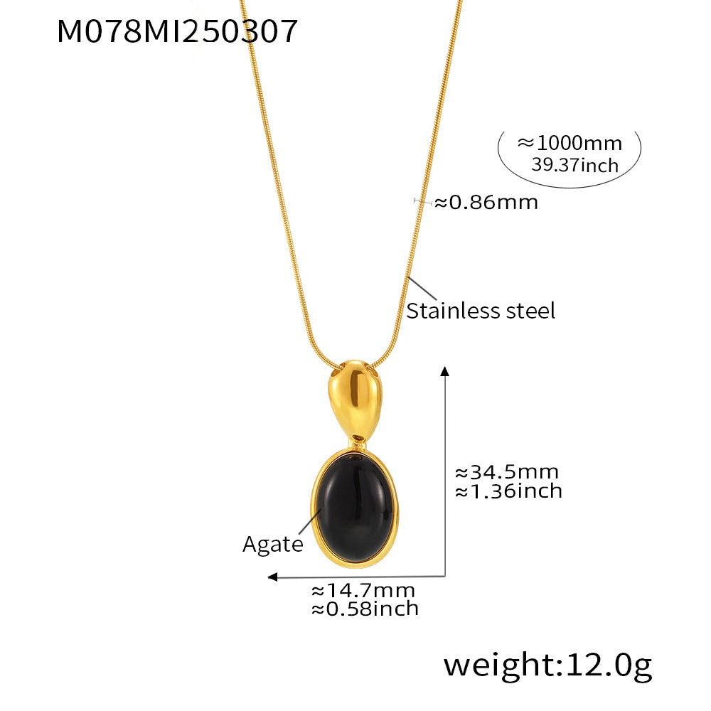 Long Oval Black Agate & Tiger Eye Pendant Necklace