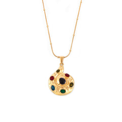 18K Gold-Plated Multicolor Circular Pendant Necklace