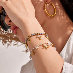 18K Gold-Plated Ocean and Cross Charm Bracelets
