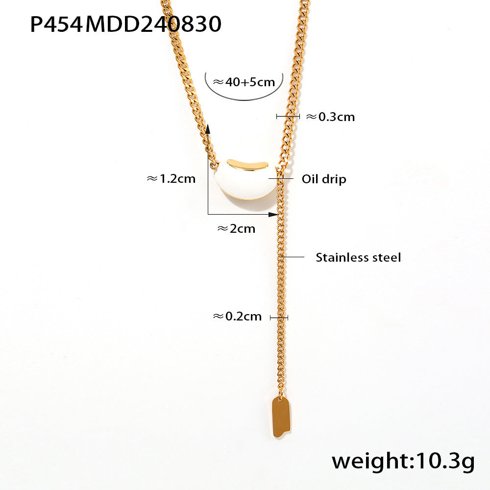 Enamel Bean Pendant Lariat Necklace