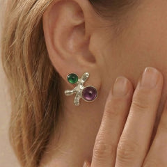 Sculptural Branch Colored Stone Stud Earrings