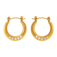 18K Gold-Plated Faux Pearl Accent Hoop Earrings