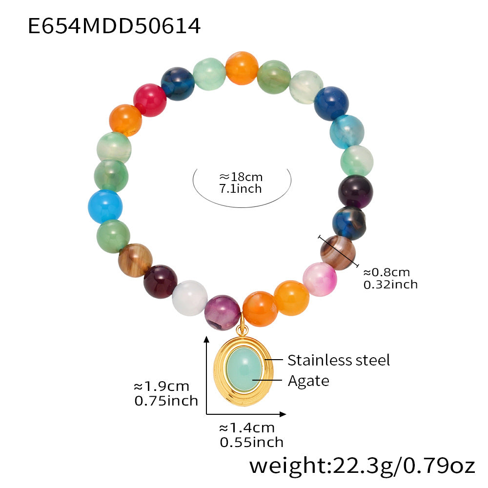 Natural Agate Beaded Charm Bracelet