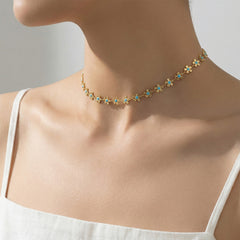 18K Gold-Plated Blue Enamel Flower Necklace
