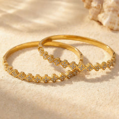 18K Gold-Plated Floral Sparkling Bangle Designs