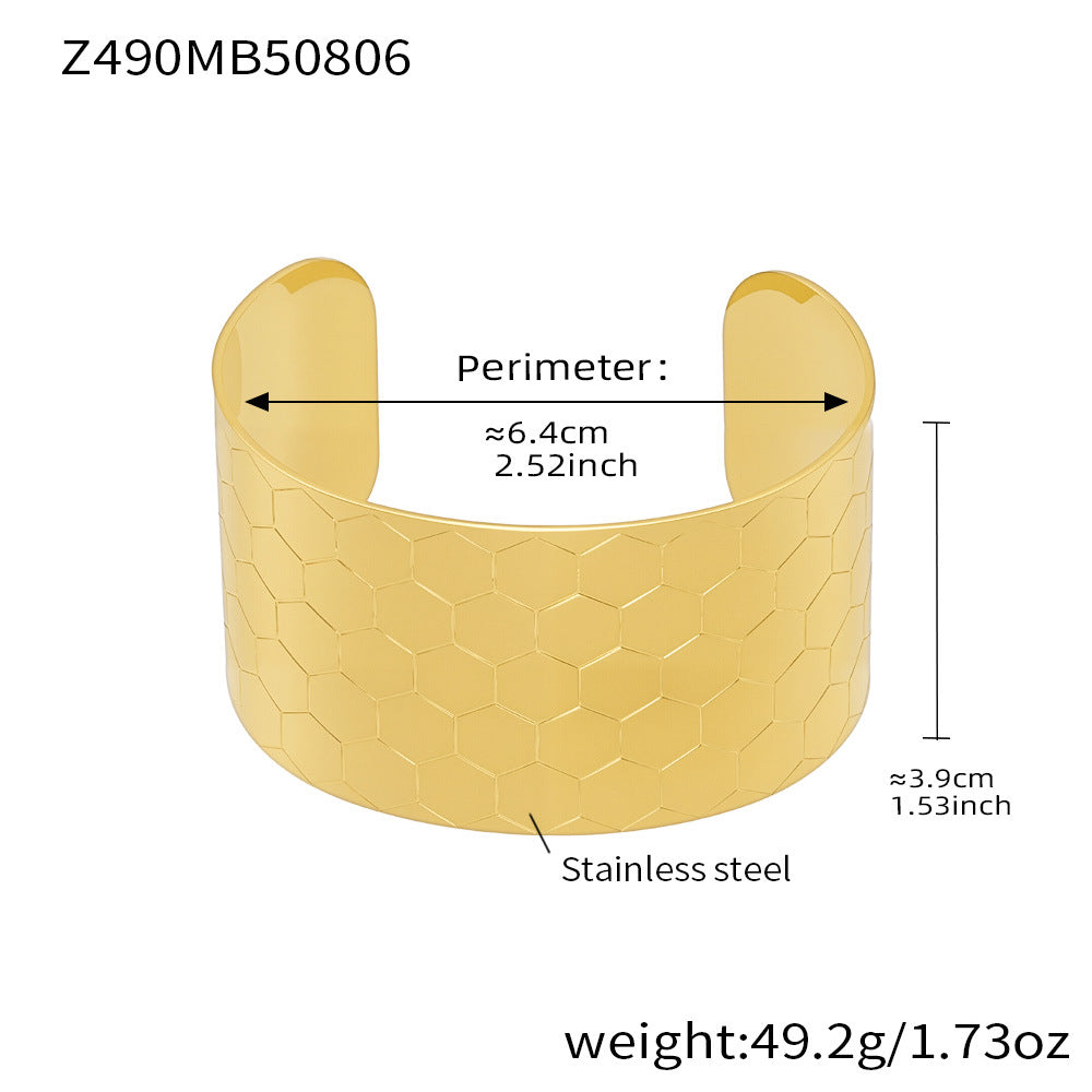 18K Gold-Plated Wide Floral Texture Cuff Bracelets