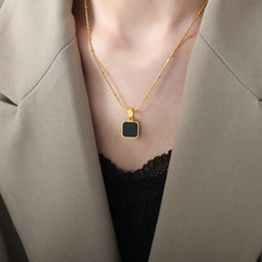 Black Square Pendant Fine Chain Necklace