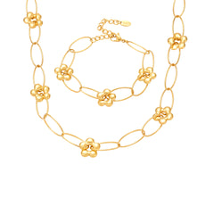 Flower Accent Oval Link Necklace or Bracelet