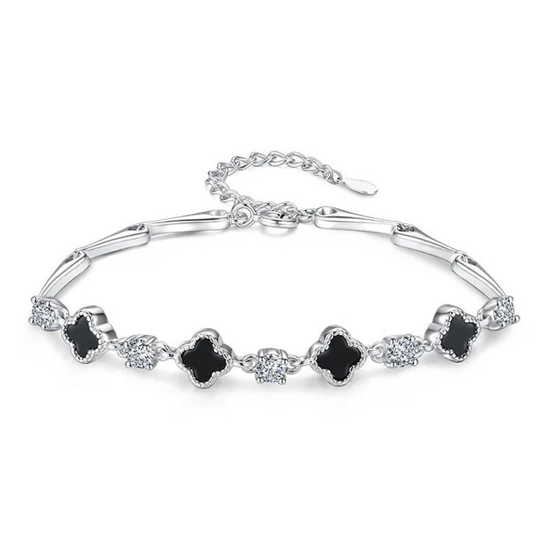 Nadine Vintage-Inspired Black Agate Clover Bracelet