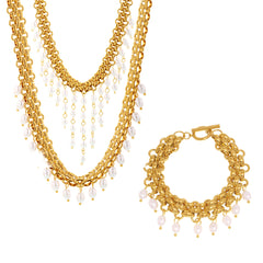 Shell Pearl-Look Fringe Necklace & Bracelet