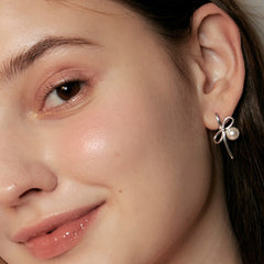 Nicolette Vintage-Inspired Pearl Bow Stud Earrings