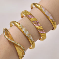 18K Gold-Plated Cubic Zirconia Wave Clasp Bracelet