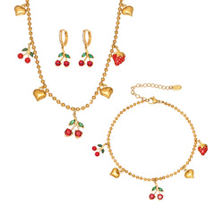 Cherry & Heart Charm Necklace, Bracelet, Earrings or Anklet