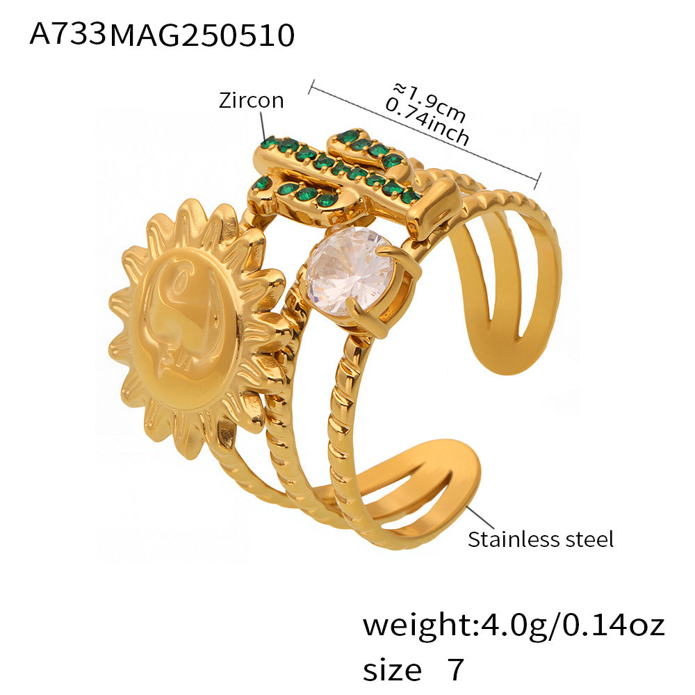 Cubic Zirconia Cactus Open Ring