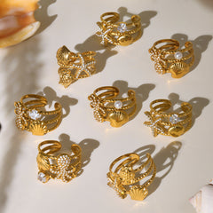 Ocean Motif Cubic Zirconia Open Rings