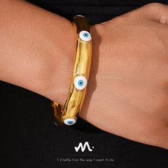 18K Gold-Plated Enamel Evil Eye Open Cuff